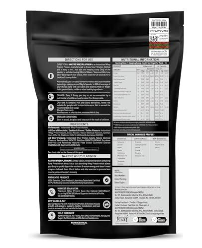 Image of NAKPRO NUTRITION Platinum Whey Protein Isolate | 500g Unflavoured | 31g Protein, Trustified Certified
