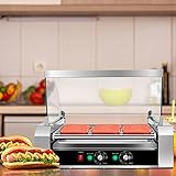 Safstar Commercial 30 Hot Dog 11 Roller Machine Stainless Steel Non Stick Electric Hotdog Grilling Cooker Appliances with Cover - 1650 Watt
