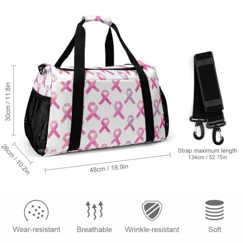 Breast Cancer Ribbon Gym Bag Travel Duffle Bags Shoulder Carry On Weekender Bag Hangbag for Women Men2