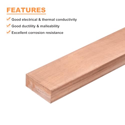 sourcing map Copper Flat Bar, 3/8" Thickness x 1" Width x 10" Length Copper Bus Bar Stock Plate Mill for Electrical (10mm x 25mm x 250mm) - Image 2