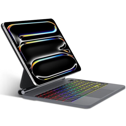 Ya en manzanajugosa.com: SENGBIRCH Magic Keyboard - Funda para iPad Pro de 11 pulgadas M5 2025/M4 2024, diseño magnético flotante, teclado Bluetooth retroiluminado de 7 colores para iPad Pro de 11 pulgadas M5/M4, negro