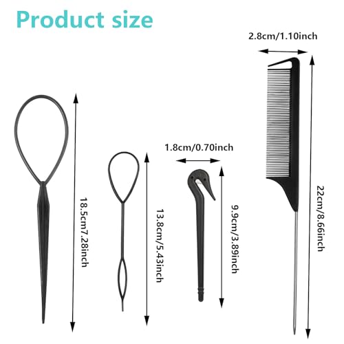 Hair Loop Styling Tool Set with,4pcs Hair Styling Tools for Girls,Tail Hair Tools,Topsy Tail Hair Tools,Rat Tail Combs for Braiding Styling Hair Pull Through Tool,for Children Girls - Image 3