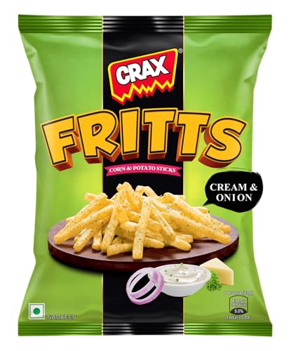 Image of Crax Fritts Corn & Potato Stick, American Style Cream & Onion 78g /84g | Non Fried | Social Gatherings, Fun Snack | Crunchy Gourmet Snacks for Parties, Drinks, Tea & Coffee | 100% Vegetarian (Weight may vary)