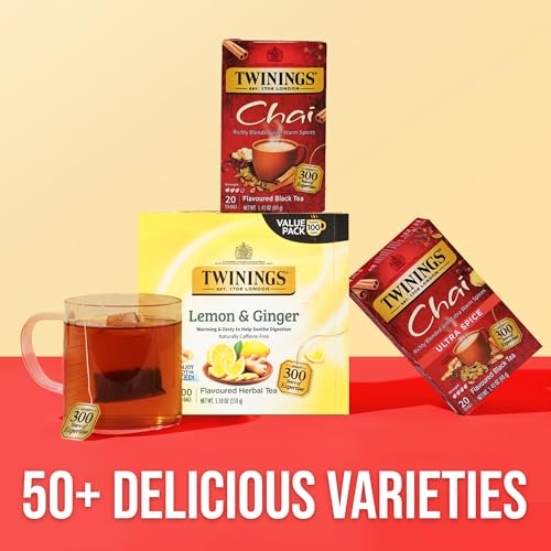 Image of Twinings Chai Black Tea Individually Wrapped Bags, 20 Count (Pack of 1), Sweet, Savoury Spices, Caffeinated, Enjoy Hot or Iced, 20 Teabags