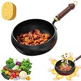 Gusseisen-Bräter Unbeschichtet, 24/26/28cm Japanische Eisenpfanne Eisern Handgefertigte, Multifunktionales Nicht Beschleunigter Kochwok füR Kochkocher (26 cm + Ohne Deckel)