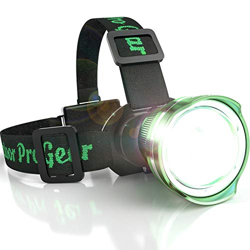 Outdoor Pro Gear Led Headlamp Flashlight [3-Aa Batteries Included] Super Bright Zoomable Spotlight Head Lamp For Caving Hunting Hiking Camping. For Men And Women. Emergency Supplies (Green) #TOP4