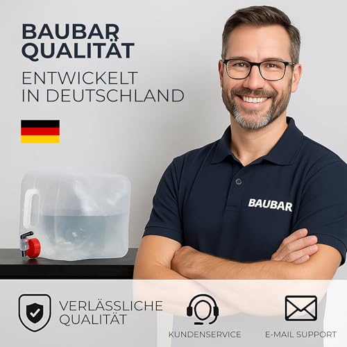 Foto von BAUBAR 4er Set 10L Faltbarer Wasserkanister mit Hahn - BPA-Frei & Lebensmittelecht I Outdoor Camping Wasserbehälter faltbar Trinkwasserkanister Faltkanister Trinkwasser Water Kanister 10l 10 Liter