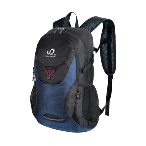 WATERFLY Lightweight Packable Hiking Backpack: 30L Foldable Travel Daypack Ultralight Camping Day Pack for Woman Man Blue & Black