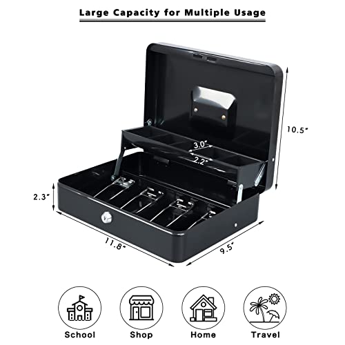 Image of xydled Cash Box with Key Lock, Metal Money Box, Safe Storage box, Black