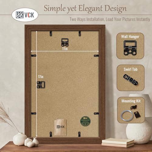 Image of VCK 11x17 Picture Frame Set of 3, Brown Wood Frames, Gallery Wall Decor Photo Frames for Wall Mounting Horizontally or Vertically