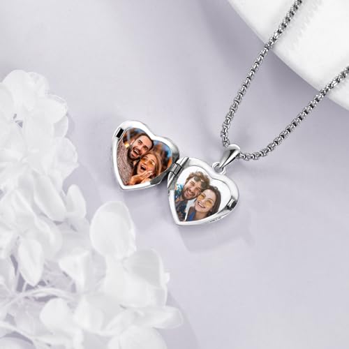 Personalized Heart Locket Necklace 925 Sterling Silver That Holds Pictures Photo Keep Someone Near to You Custom Lockets Necklaces Letters Engraving for His Her3