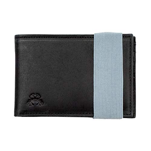 Crabby Gear - Men's Black Leather RFID Blocking Bi-Fold Wallet - Slim, Minimalist Design - Holds 6 Cards, Cash - Tile Tracker Friendly