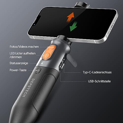 Drei Linsen Endoskopkamera mit Licht, DEPSTECH 2MP HD Endoskop für iPhone iOS&Android, Inspektionskamera, Rohrkamera, Kanalkamera, Teleskop Kamera mit 6+2 LEDs, IP67 wasserdicht, Tragetasche, 3M Kabel