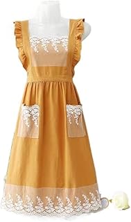 HUFFA Bonito Delantal con Volantes, Delantales for el hogar de Encaje Dulce for Mujer, Ropa de Trabajo for Tienda de Flores, Babero for jardín (Color : Yellow, Size : M)