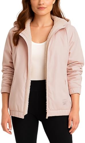 Reebok Womens Windbreaker Jacket - Water and Wind Resistant Midweight Cozy Sherpa Fleece Insulated Softshell Jacket for Women, Size Medium, Powder Pink