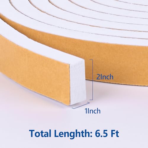 Kikerike Self Adhesive Foam Tape Weatherstrip 2In x 1In x 6.5Ft High Density Foam Insulation Strips Seal Weather Stripping with Strong Adhesive for Door and Window Sound Isolation Soundproofing by Kikerike - Image 2
