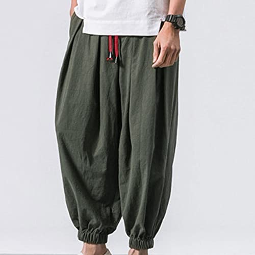 Mens Linen Cotton Harem Pants Wide Leg Relaxed Fit Casual Summer Pants Lightweight Elastic Waist Aladdin Hippie Pants2
