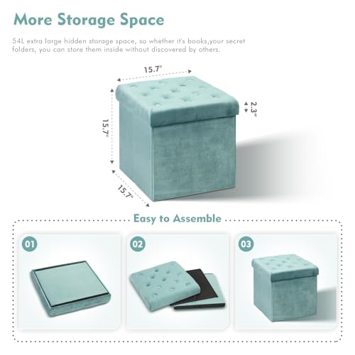 image for B FSOBEIIALEO Storage Ottoman Cube Velvet Tufted Folding Ottomans Foot