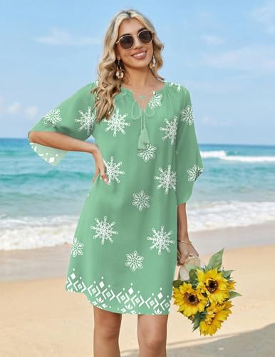 Image of Zeagoo Womens Summer Dress Casual Ruffle Tiered Floral Square Neck Sundresses Beach Boho Mini A-line Dress 2026 with Pockets
