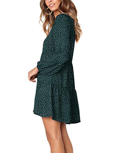 Amoretu Long Sleeve Dress for Women Polka Dot Casual Summer V Tunic Dresses, Summer, Fall, 2025 (Green, L)