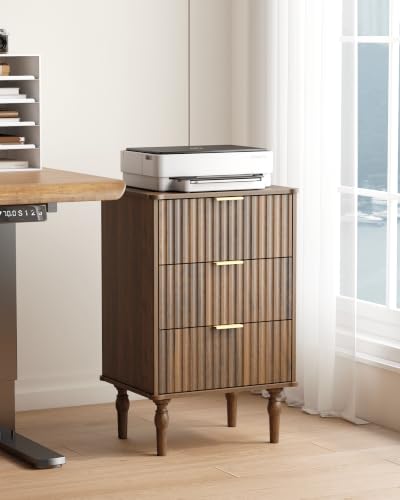 Image of Veegle 3 Drawer Large Nightstand Dark Brown Bedside Table