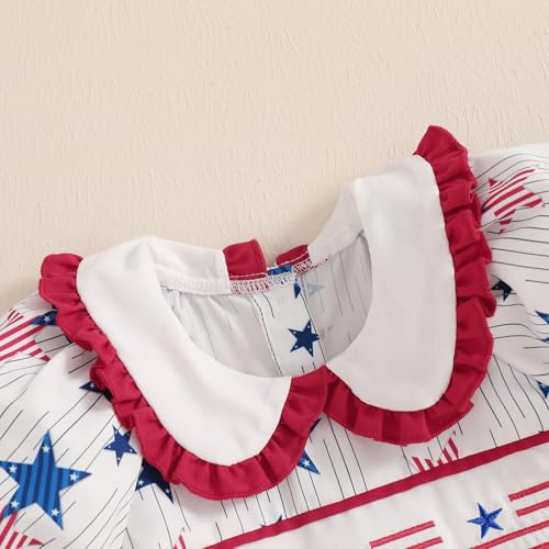 luethbiezx Kids Toddler Little Girls 4th of July Dress Doll Collar Star Stripe America Flag Short Sleeve Independence Dress4