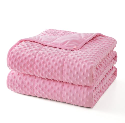 Topcee Weighted Blanket for Adults (15lbs 60"x80"), Minky Dots Heavy Blanket for 140-160lbs Sleeping, Soft, Cozy and Cooling Weighted Throw Blankets, Machine Washable, Pink
