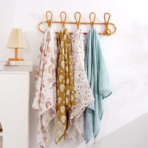 Image of 4 Set Muslin Swaddle Blankets Receiving Blanket for Newborn Baby | Boys, Girls Cute Soft Print Baby Towel Wrap 120x110cm Baby