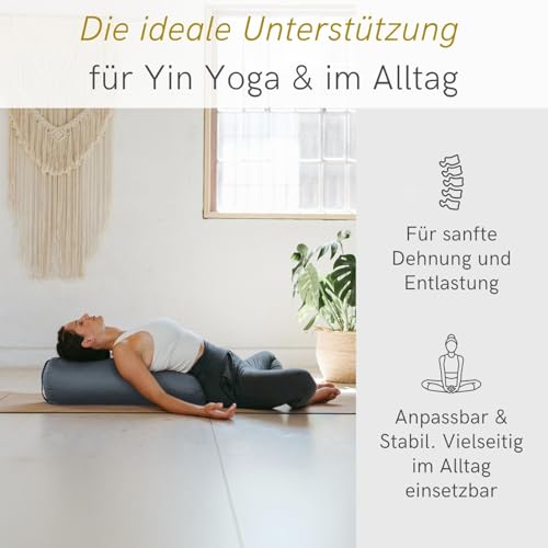Lotuscrafts® Yoga Rolle Ø24 cm, Yogabolster mit 100% Bio-Dinkelfüllung, Waschbarer Bezug aus Baumwolle, für Yin Restorative Yoga-Übungen, GOTS Zertifiziert