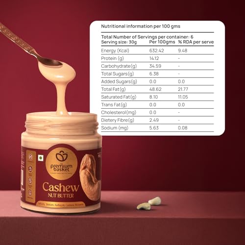 Image of The Premium Basket Cashew Butter 180g | Vegan Natural Cashew Butter | Single Ingredient & Unsweetened Premium Nut Butter | Keto & Diabetic Friendly