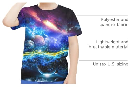 Image of Linnhoy Kids 3D Print Fashion Graphic T-Shirts for Boys Girls 6-16 Years | Unisex Colorful Short Sleeve, Crewneck, Breathable Fabric, Suitable for Daily Sport Festival Wear
