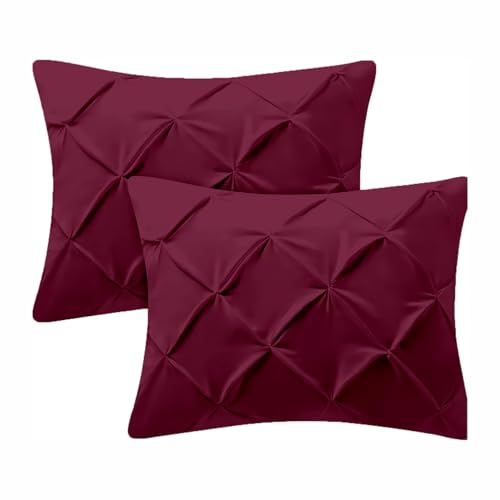 Kotton Culture 20" x 36" King Pinch Pleated Pillow Shams-Set of 2 Burgundy Pintuck Shams -Decorative Pillow Covers -100% Egyptian Cotton 600 TC -Skin Friendly, Cushion Cover, Envelope Closure