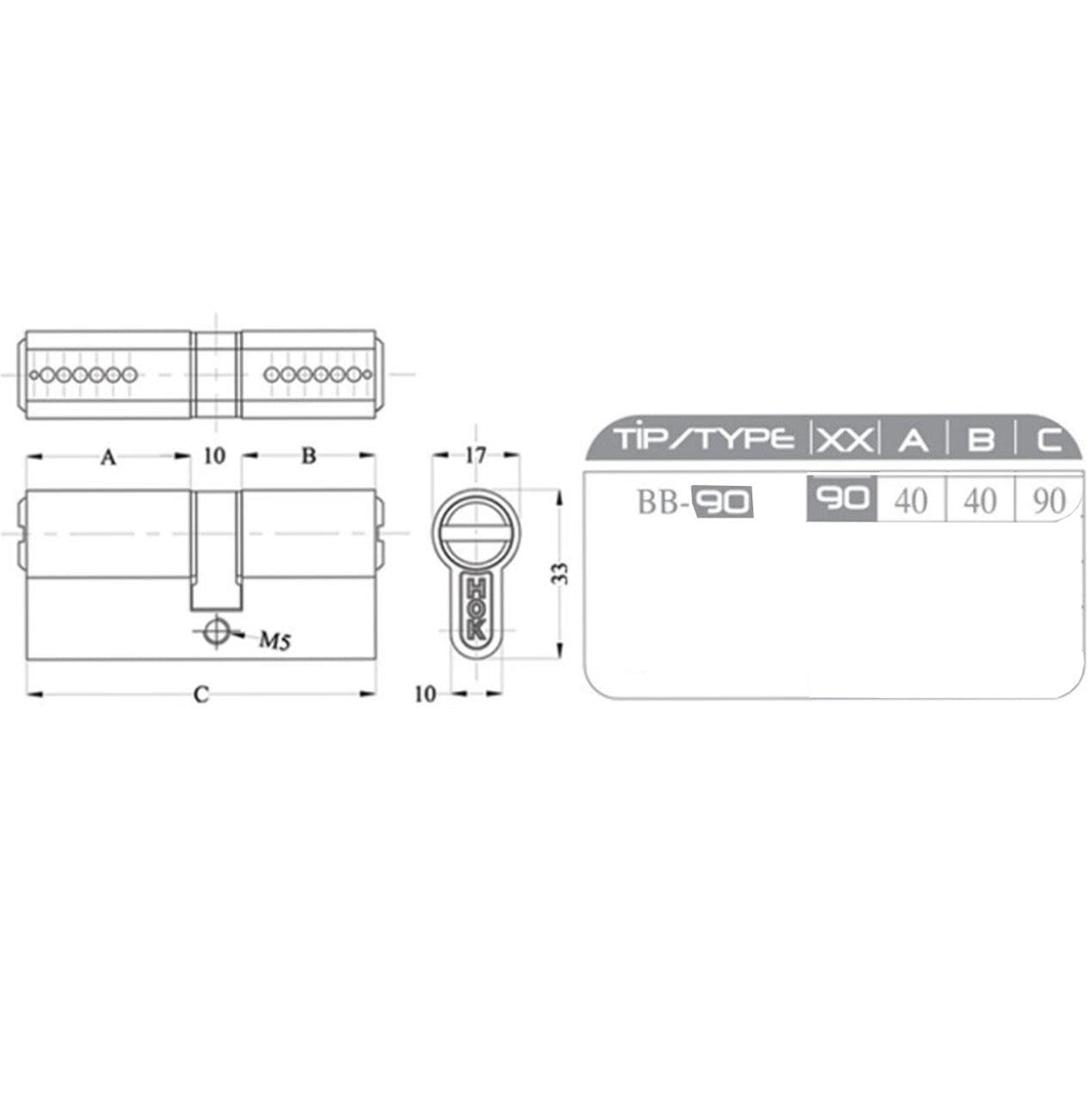 Hok BB90 Emniyet Kartlı Bilyalı Barel Silindir Kilit 90 mm