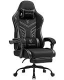 MEENICE Ergonomic Gaming Chair with Footrest for Adults, Leather Mesh Black