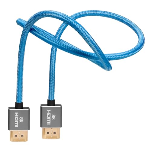 Image of KONDOR BLUE 4K HDMI to HDMI Thin Long Straight Braided Cable for On-Camera Monitors, Capture Cards + More | 4K /60hz | 18Gbps 3D HDR MetaData | 2' Foot | Blue