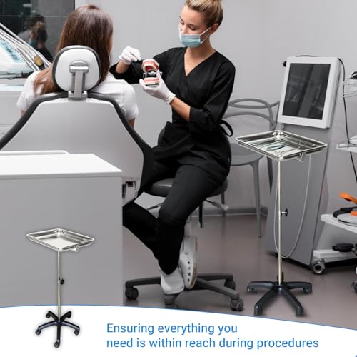 MENURSY Mayo Instrument Stand, Mobile Rolltisch für Zahnmedizin, Veterinärmedizin, Haustierkliniken Zubehör - Verstellbare Höhe 35 -51 Doppelposten Dienstwagen mit Lift-Out-Tray (B)