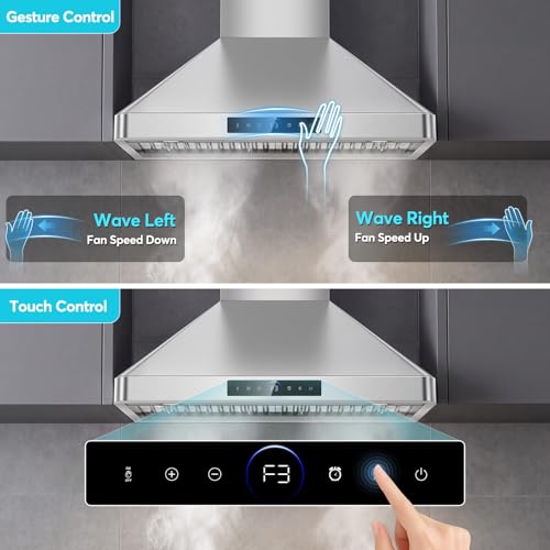 Image of 30 inch Wall Mount Range Hood, 1200 CFM Gesture Touch Stainless Steel Hood