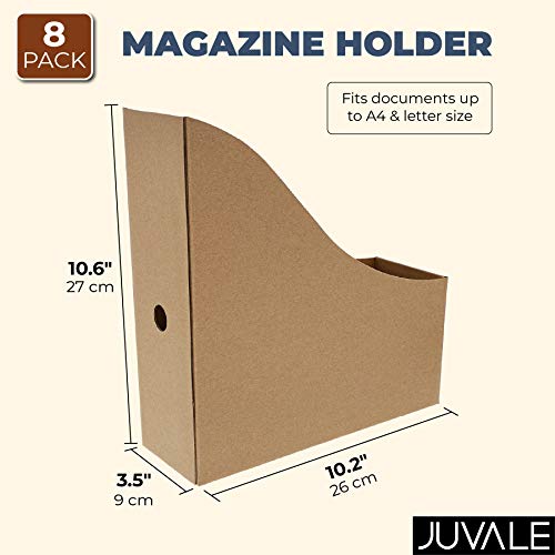 Kraft Corrugated Cardboard Magazine File Holders with Labels (8 Pack)