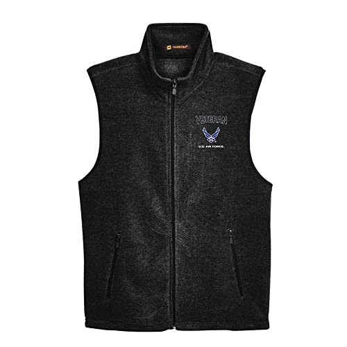 VetFriends.com US Air Force Veteran Fleece Vest USAF Wing Logo with Veteran Text on Poly Fleece Vest Military Apparel