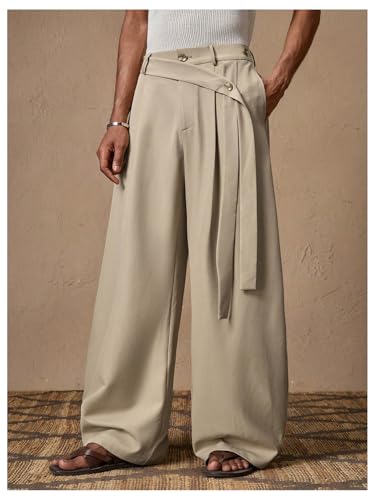 Men's Baggy Dress Pants Zipper Fly Pleated Wide Leg Pants Work Office Slacks with Pocket Casual Business Trousers3