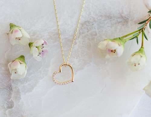 Cherished Moments Children's Sterling Silver and 14K Gold Plated Floating Heart Necklace with Pink and Clear CZ Stones Gift for Little Girls, Toddlers, and Kids3