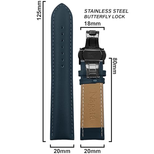 Image of DBLACK ''NAGATA3'' Leather Watch Strap with Butterfly Lock, Minimalist Design Watch Belt / / For 18mm, 20mm, 22mm, or 24mm Watch Band (Choose Your Size & Color)
