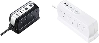 Masterplug Heavy Duty Four Socket Surge Protected Extension Lead with 2 USB Ports, 2 Metre, Black & SRGDSU62PW-MP Heavy Duty Six Socket Switched Surge Protected Extension Lead with 2 USB Ports, White