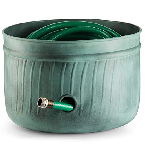 Garden Hose Holder with Lid | Outdoor/Indoor Water Hose Pot | Expandable Hider | 125 ft Capacity