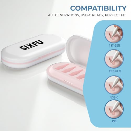 Image of SIXFU Portable Storage Box Case for Apple Pencil Tips, Apple Pencil Pro / 2nd Generation / 1st Generation /USB-C Tips Case.(6 Tip Slot,White+Pink)