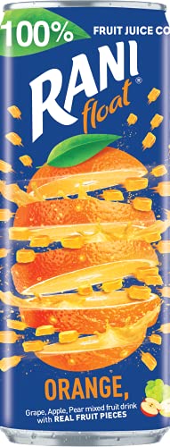 Rani Float Super Orange Fruit Drink with Real Fruit Pieces Can, 240ml - Pack of 24
