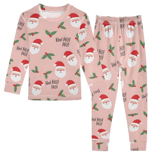 Pajama Sets Long Sleeve Christmas Santa Pattern with Holly Soft Comfy Sleepwear 2 Piece PJS 3-8T