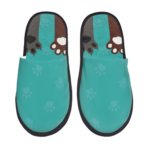 Cute Cat Paw And Dog Print House Slippers For Women And Men,Soft Slippers With Memory Foam,Non-Slip Indoor Home Shoes