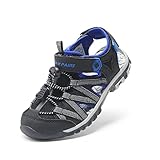 DREAM PAIRS Boys Girls Closed-Toe Outdoor Summer Sport Sandals for Little/Big Kid,Size 2 Little Kid,Black/Grey/Blue,181108K