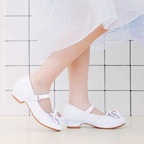 Furdeour Little Girls White Shoes For Toddler Girls Wedding Party Prom Sequins Glitter Flower Girls Shoes Princess Size 12 6 Yr Dress Up Little Girls Party High Heeled Dress Shoes(2701White 12) #TOP2